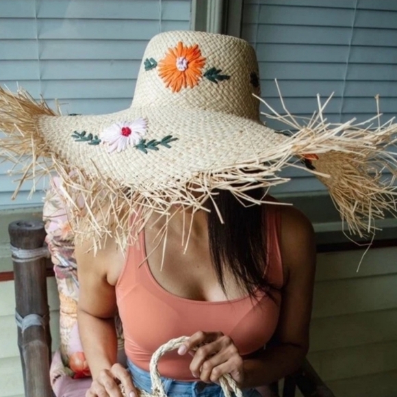 Hat Attack Charlotte Raffia Sun Hat with UPF 50+, Embroidered Floral, Ad… - Picture 1 of 8